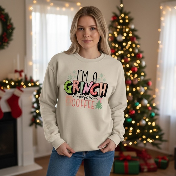 I'm A Grinch fefore Coffee sweatshirt any size soft cozy New S M L XL Cream - Picture 8 of 9